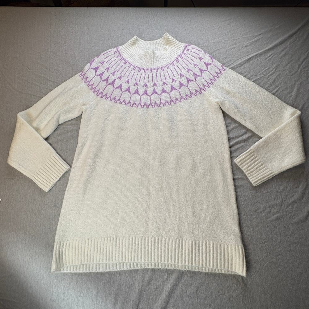 NWT Talbots Cream Lavender Fair Isle Snowy Yoke Turtleneck Sweater M